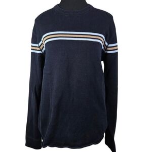 J. Crew Men's Sweater with Navy and Tan Stripes Size Med